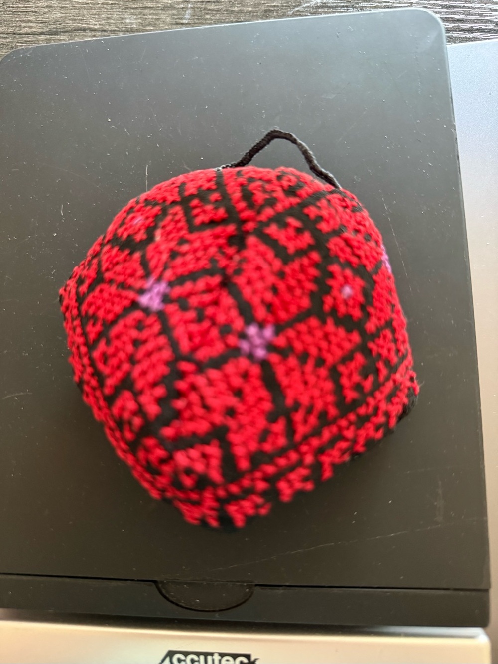 Handmade Red and Black Embroidered Pincushion. Middle East. Palestine. Jordan.